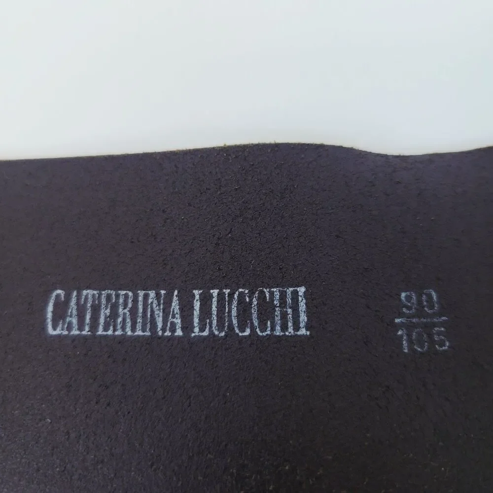 Caterina Lucchi Black Genuine Leather Wide Belt Italy Silver Buckle Size 90